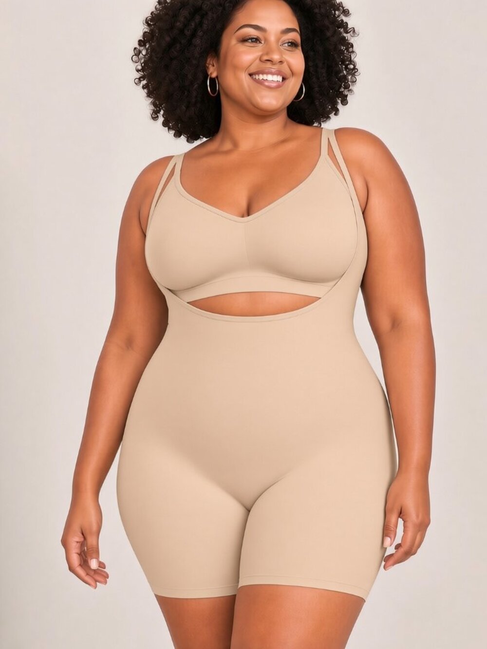 Shapermint Essentials Open Bust Shaper Short | Chai | 2XL